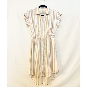 Striped Button Down Dress with Drawstring Waist
